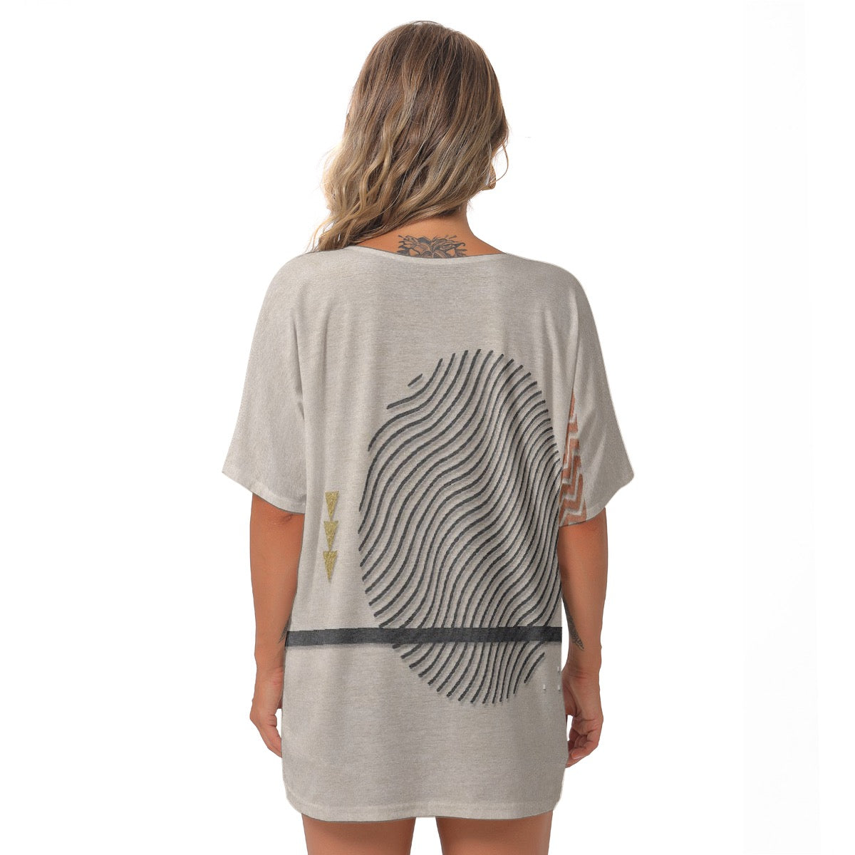 All-Over Print Women's Bat Sleeves V-Neck Blouse