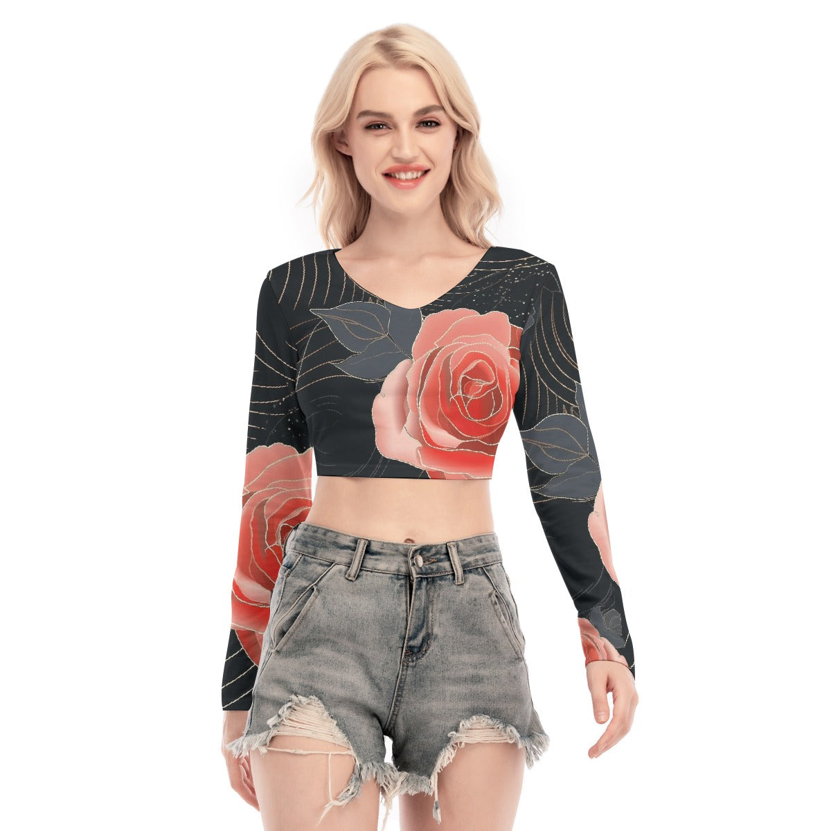 All-Over Print Women's Back Hollow T-shirt With Strap