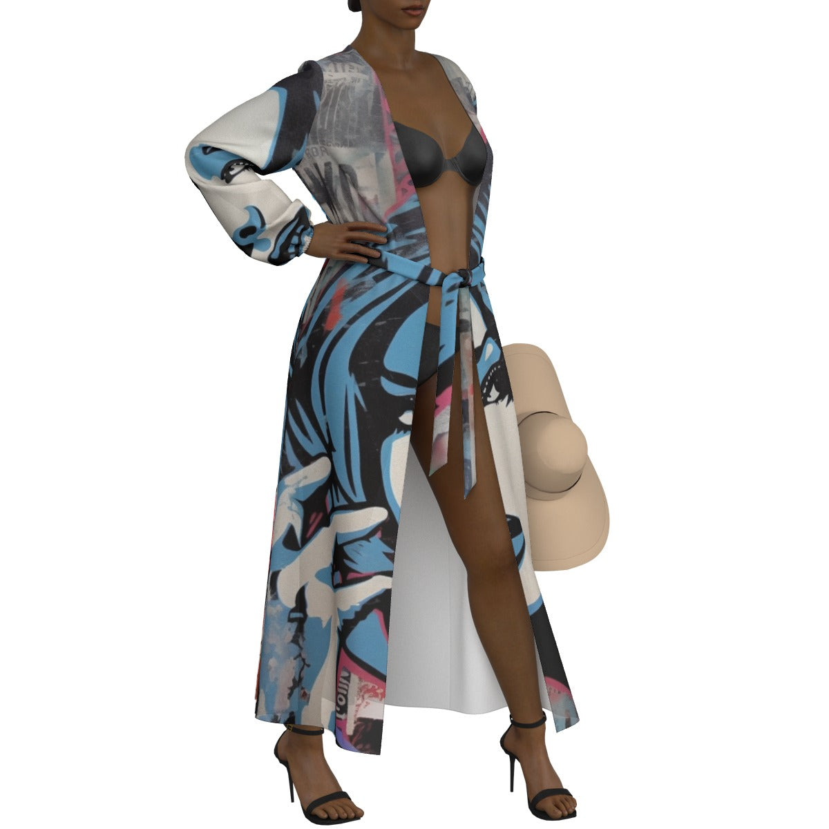 All-Over Print Women's Lace-up Chiffon Robe