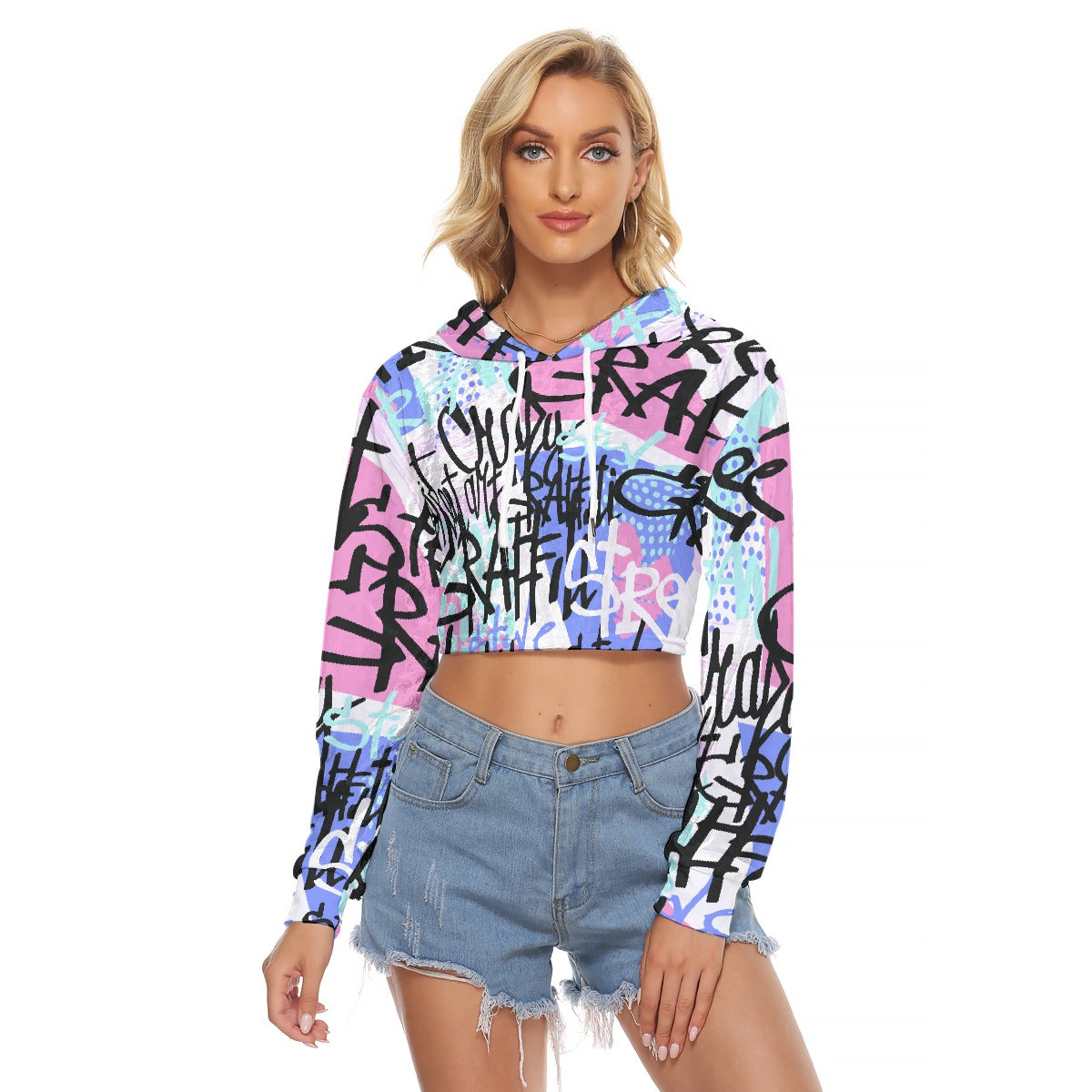 All-Over Print Women's Crop Top Hoodie|Velvet