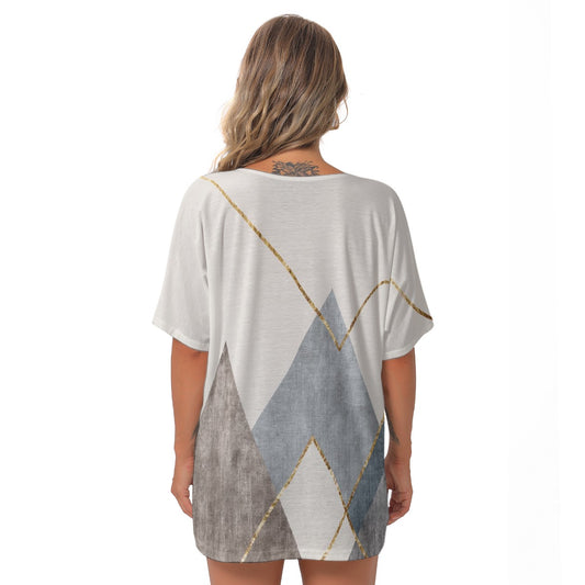 All-Over Print Women's Bat Sleeves V-Neck Blouse