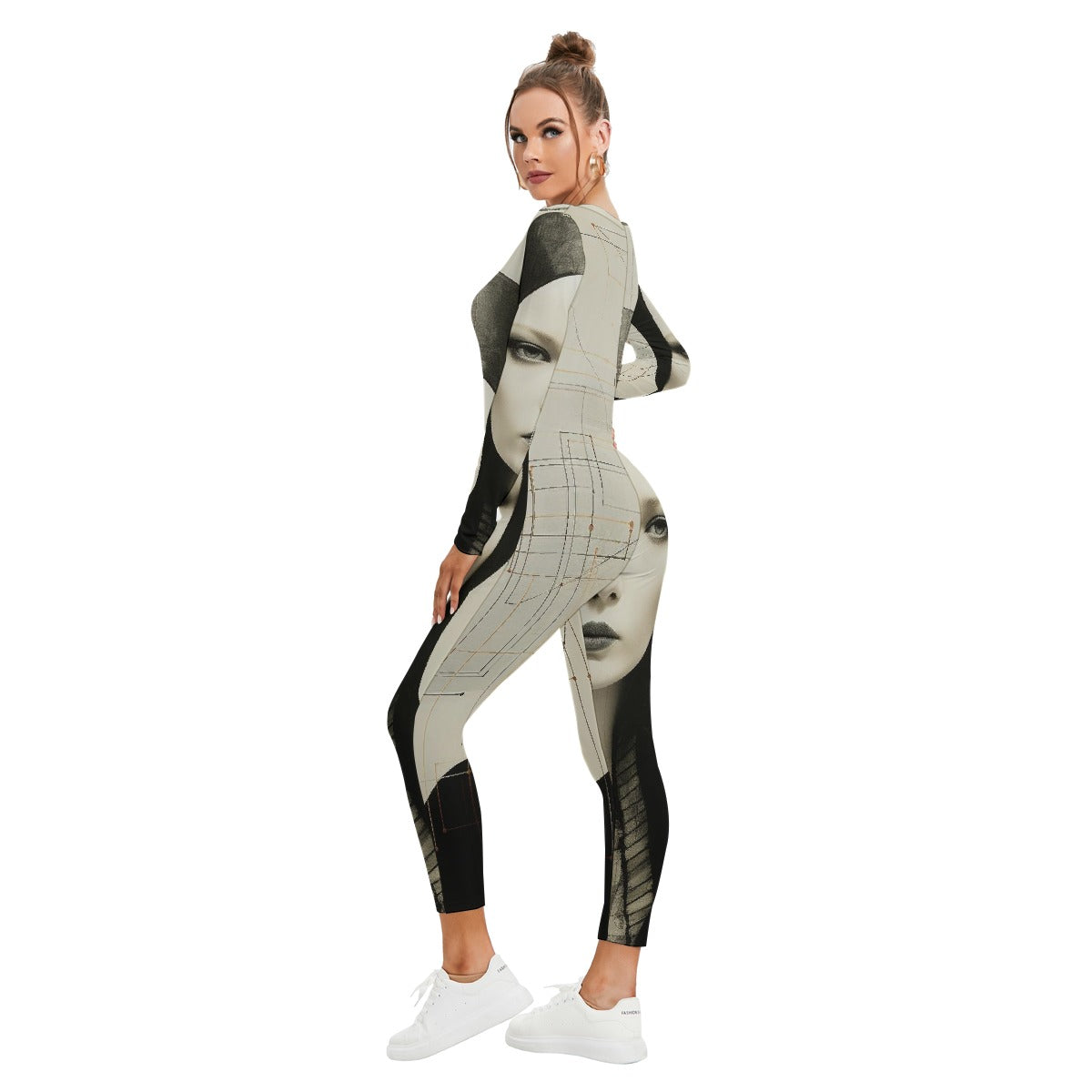 All-Over Print Women's Plunging Neck Jumpsuit