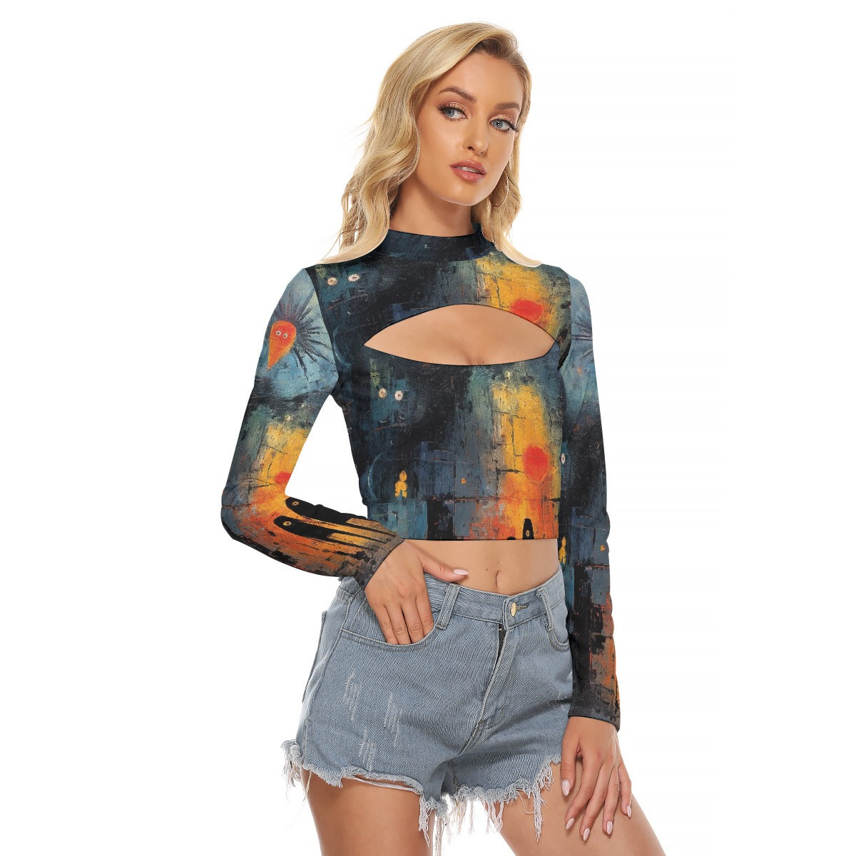 All-Over Print Women's Hollow Chest Keyhole Tight Crop Top