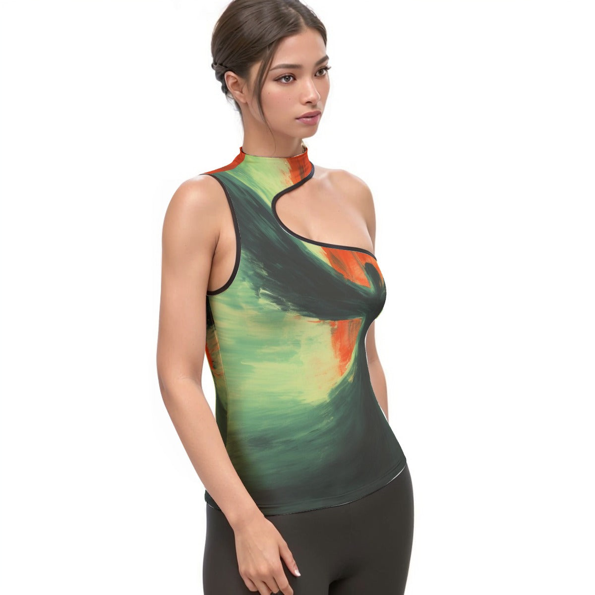 All-Over Print Women's Halter Sleeveless Asymmetrical Tank Top