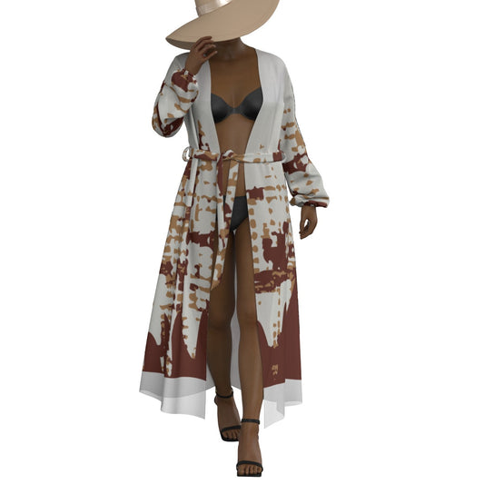 All-Over Print Women's Lace-up Chiffon Robe