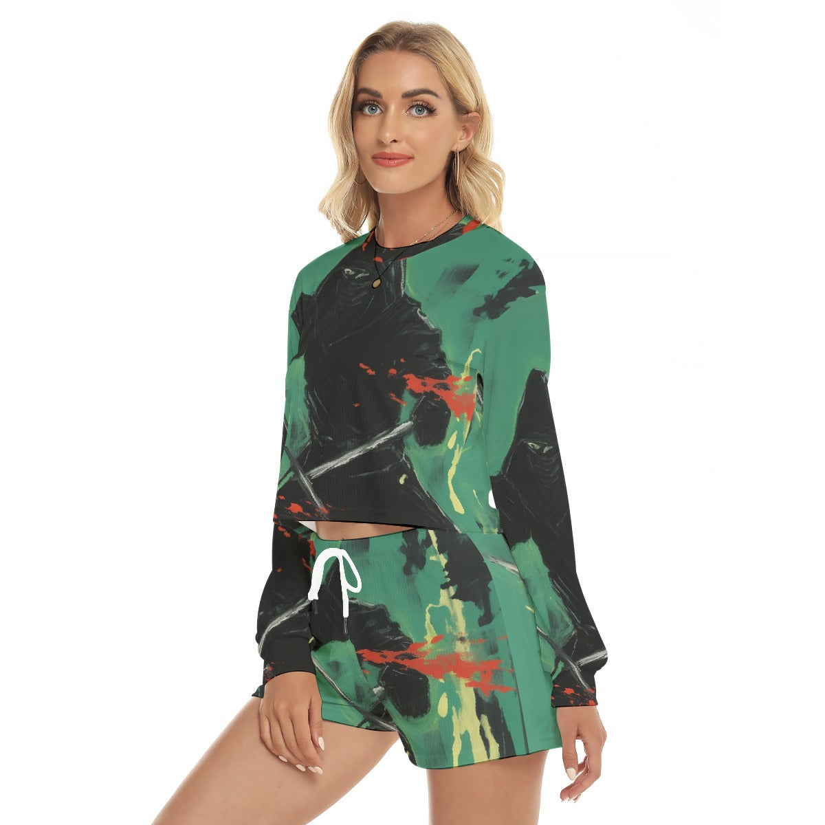 All-Over Print Women's Short Sweatshirt And Pants Suit