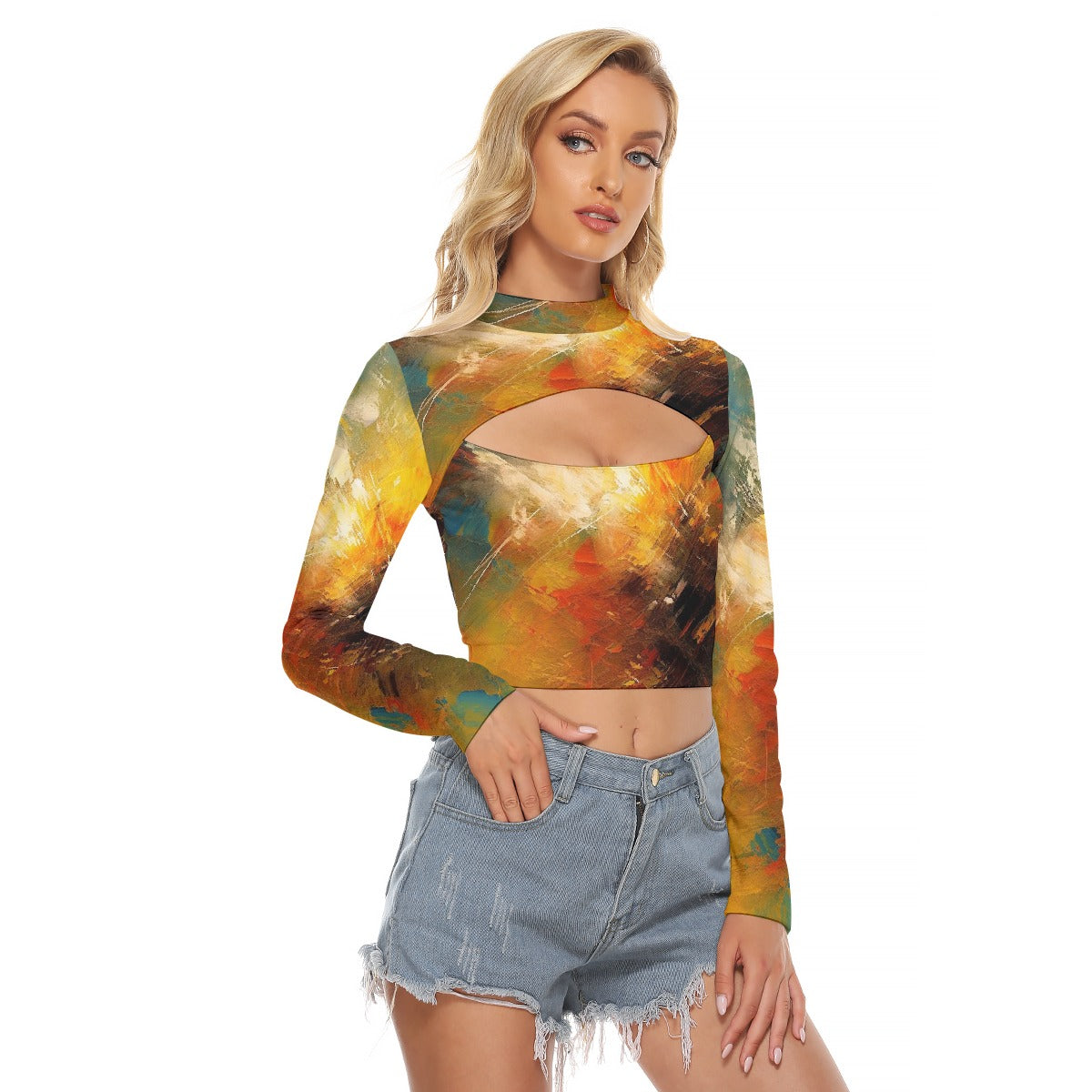 All-Over Print Women's Hollow Chest Keyhole Tight Crop Top