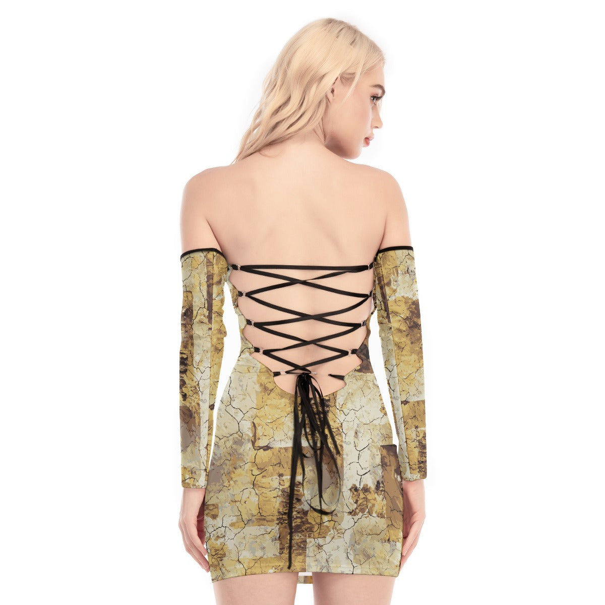 All-Over Print Women's Off-shoulder Back Lace-up Dress