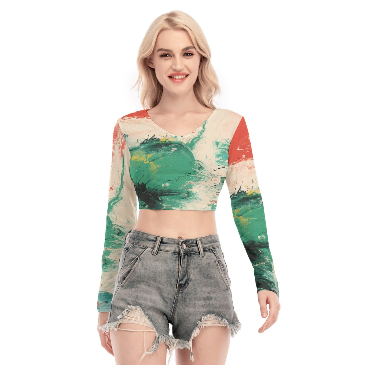 All-Over Print Women's Back Hollow T-shirt With Strap