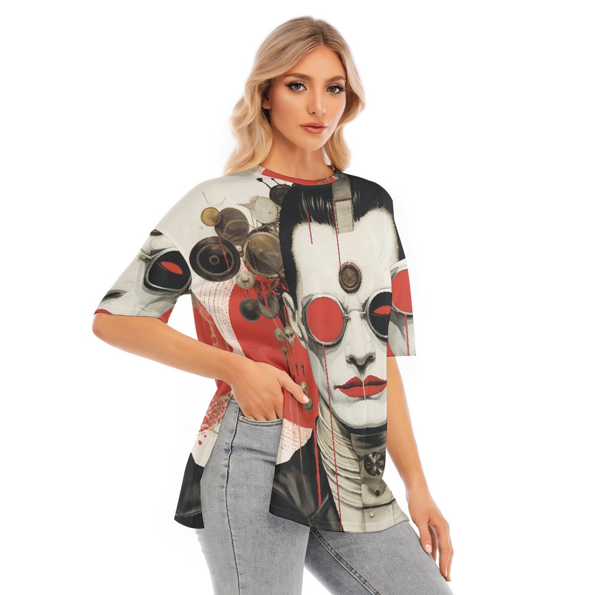 All-Over Print Women's Short Sleeves T-shirt With Hem Split