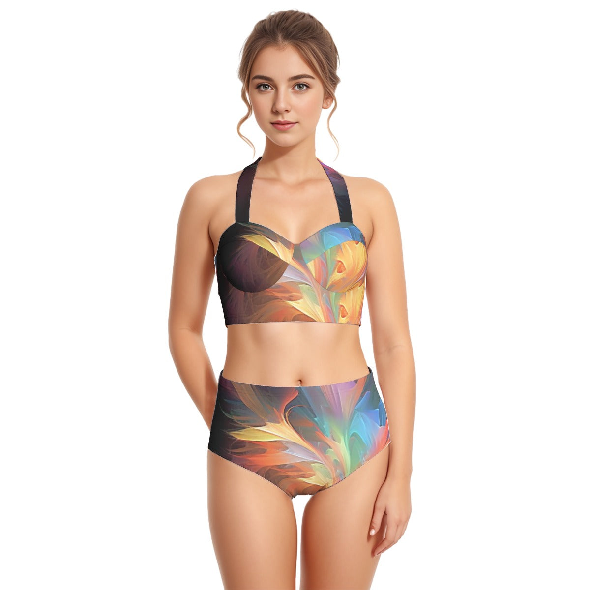 All-Over Print Women's Swimsuit Set With Halter