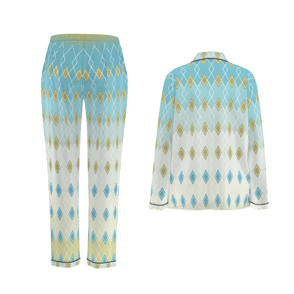 All-Over Print Women's Long Sleeve Pajama Set With Black Contrast Piping