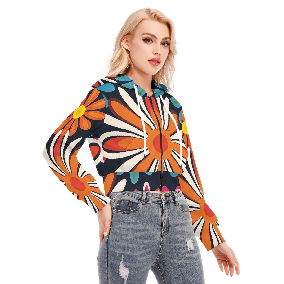 All-Over Print Women's Crop Top Hoodie With Zipper Closure