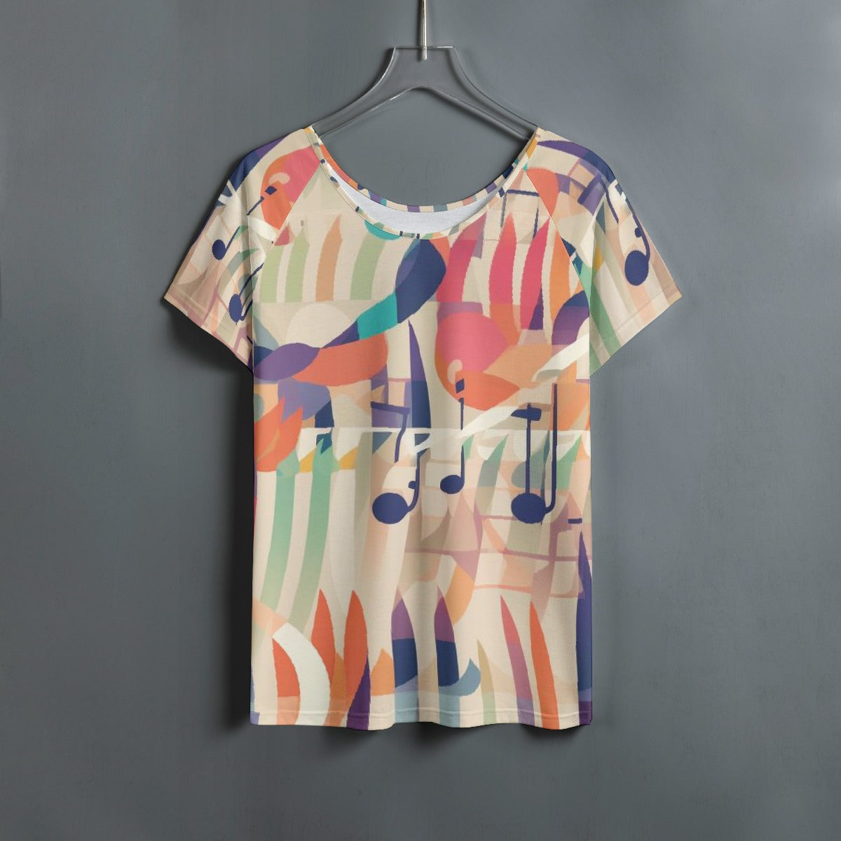 All-Over Print Women's Round Neck T-shirt With Raglan Sleeve