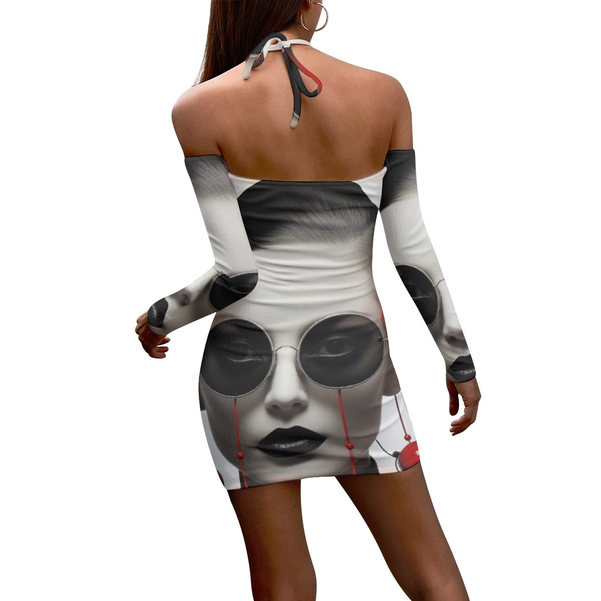 All-Over Print Women's Halter Lace-up Dress