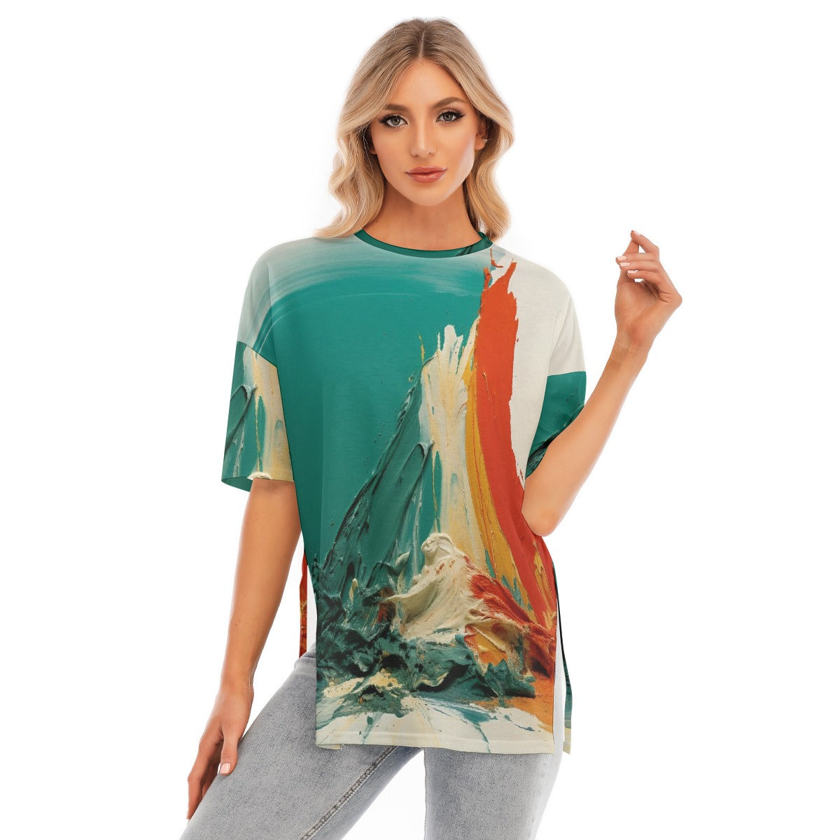All-Over Print Women's Short Sleeves T-shirt With Hem Split