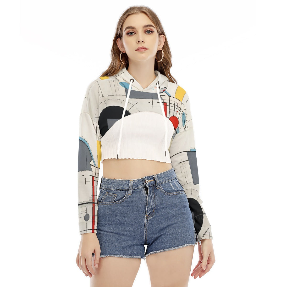 All-Over Print Women's Smock Short Hoodie With Long Sleeve