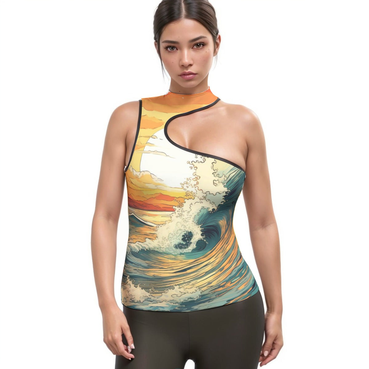 All-Over Print Women's Halter Sleeveless Asymmetrical Tank Top