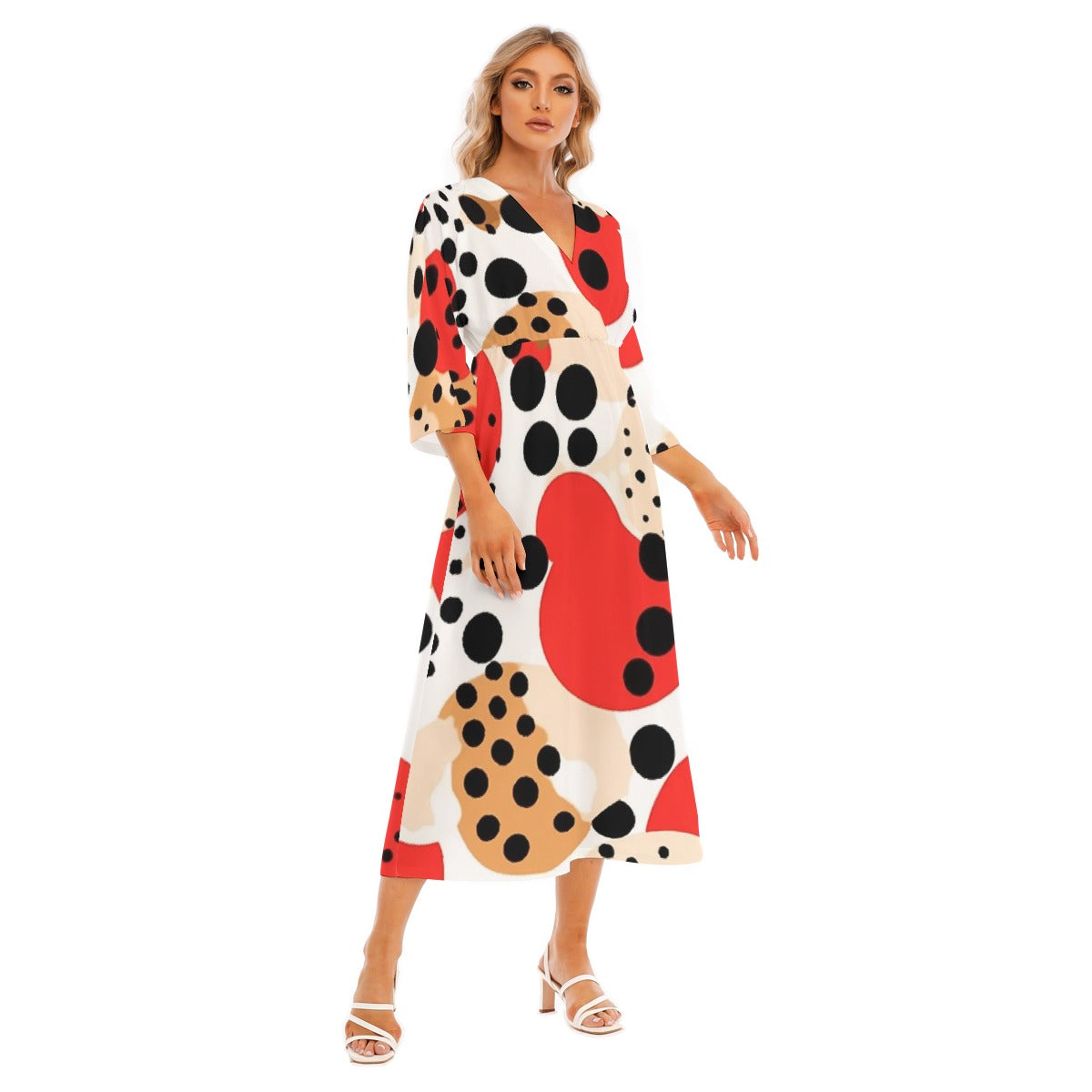 All-Over Print Women's Mid-Sleeve Long Dress