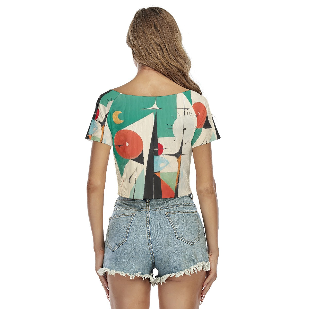 All-Over Print Women's Raglan Drawstring Front  Crop Tee