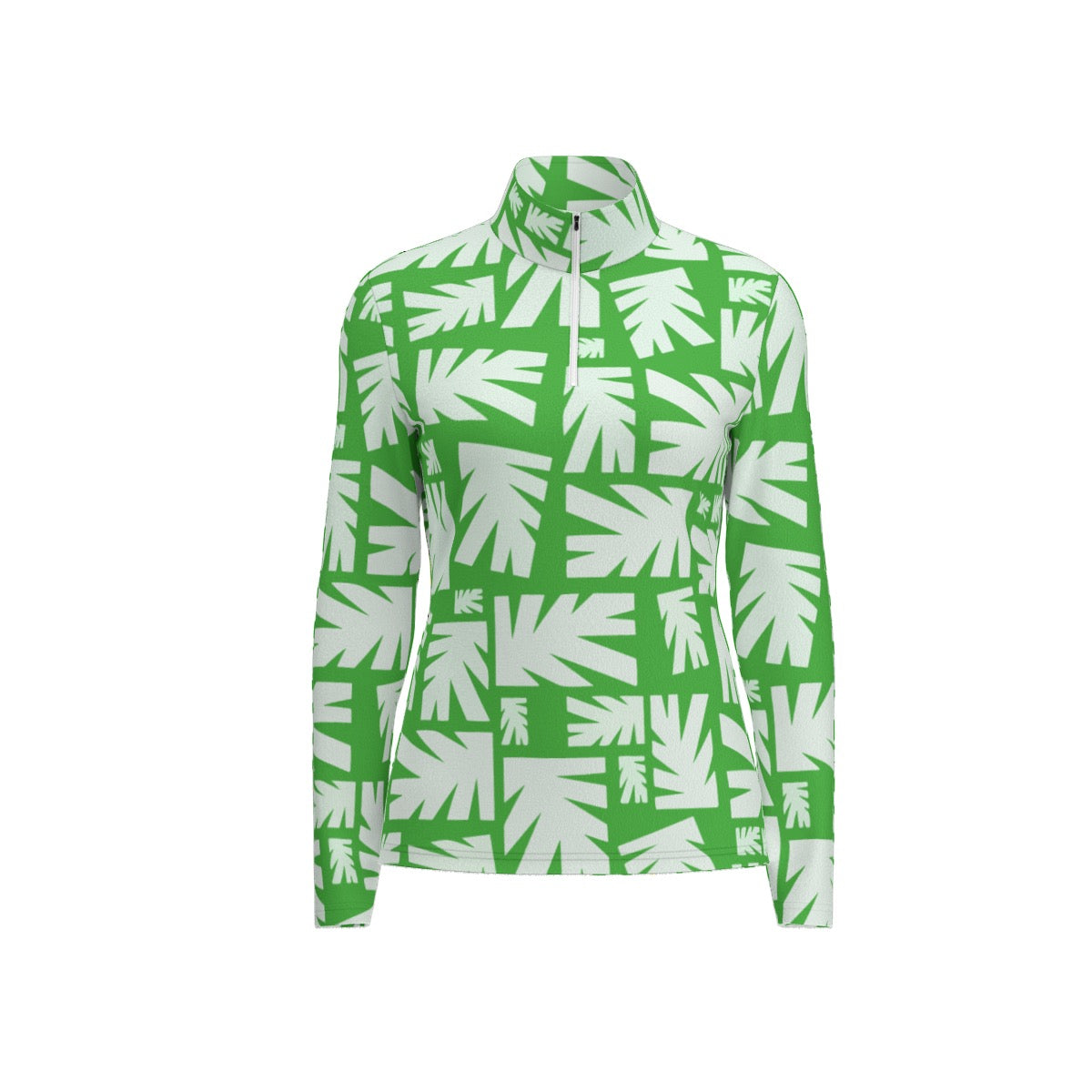 All-Over Print Women's Sports Collar Jersey With Long Sleeve