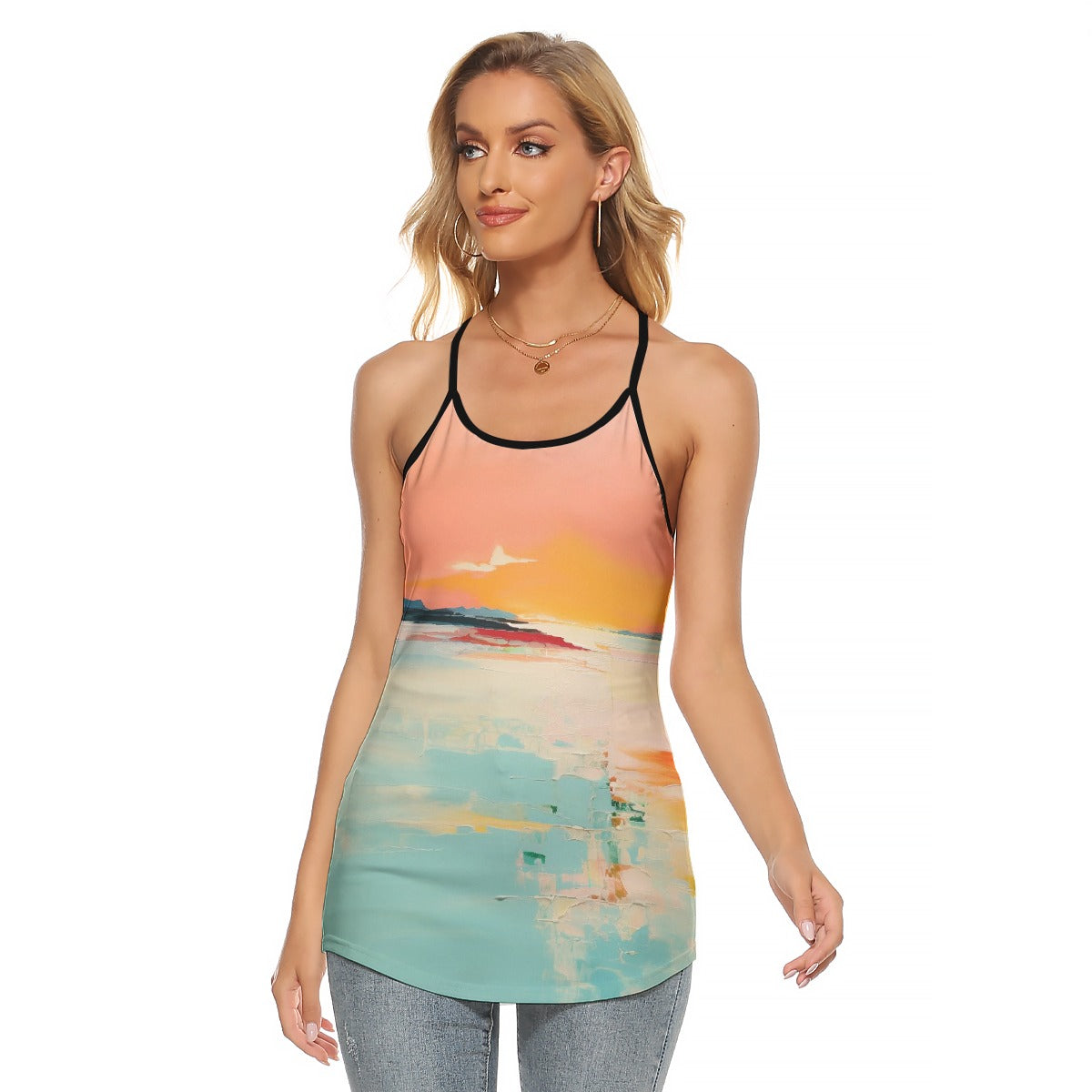 All-Over Print Women's Criss-Cross Open Back Tank Top