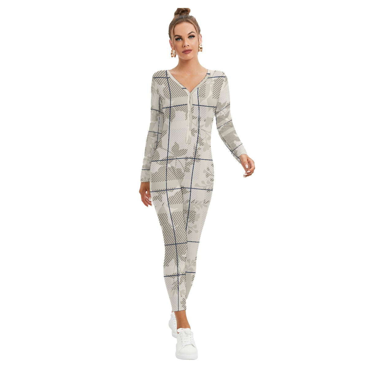 All-Over Print Women's Plunging Neck Jumpsuit