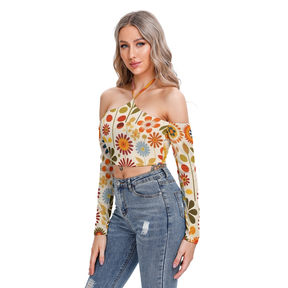 All-Over Print Women's Halter Lace-up Top