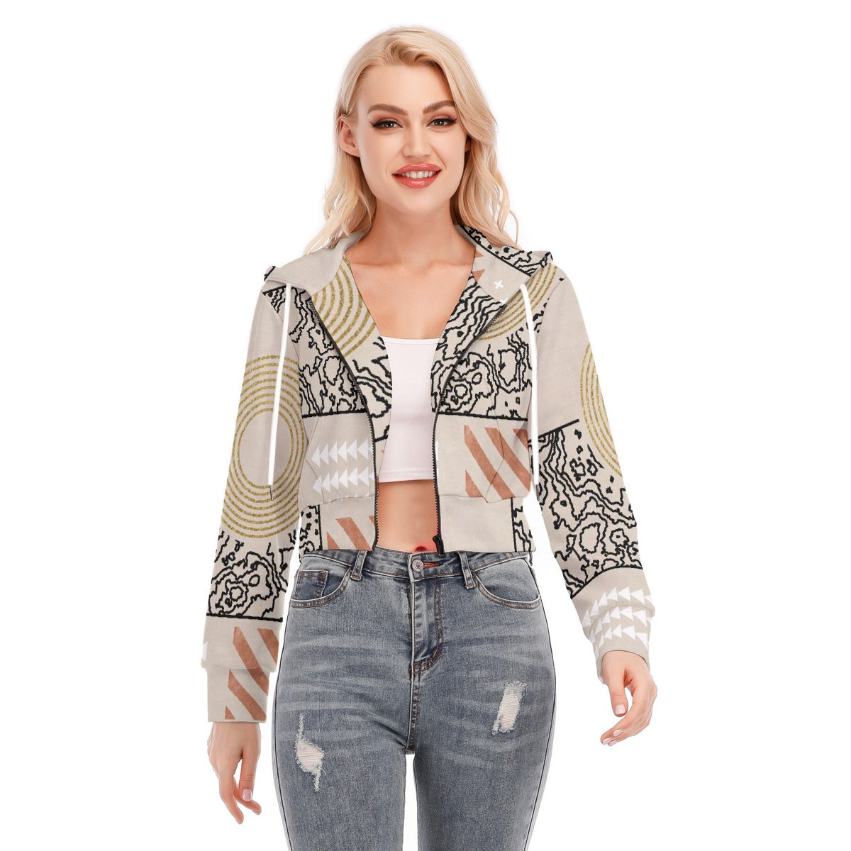 All-Over Print Women's Crop Top Hoodie With Zipper Closure