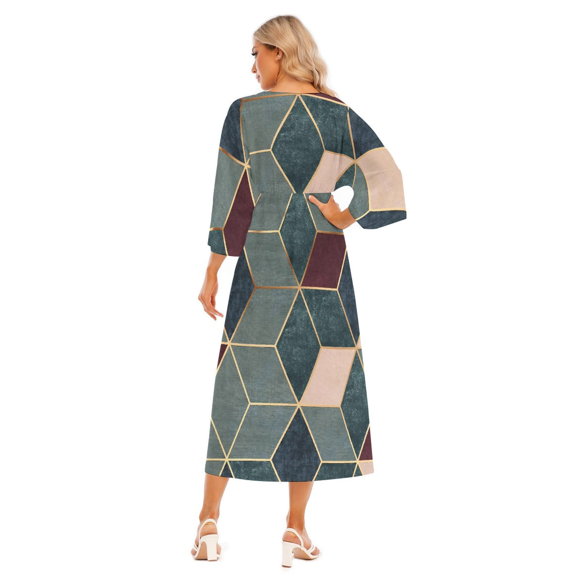 All-Over Print Women's Mid-Sleeve Long Dress