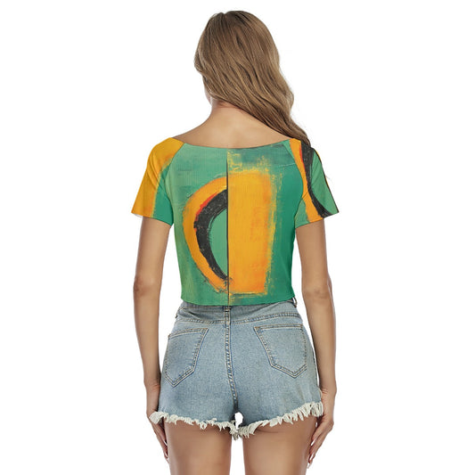 All-Over Print Women's Raglan Drawstring Front  Crop Tee