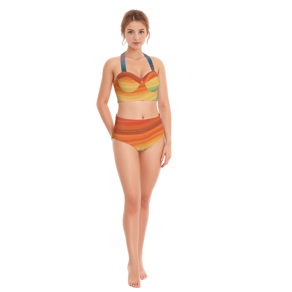 All-Over Print Women's Swimsuit Set With Halter