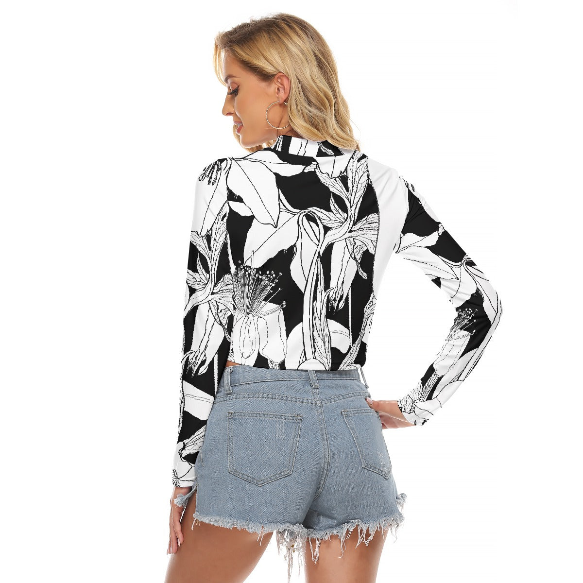 All-Over Print Women's Hollow Chest Keyhole Tight Crop Top