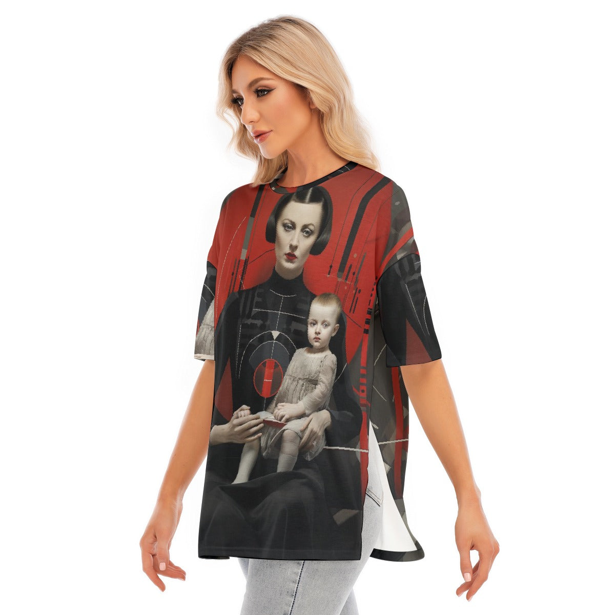 All-Over Print Women's Short Sleeves T-shirt With Hem Split