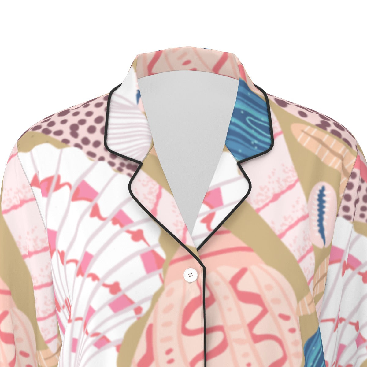 All-Over Print Women's Long Sleeve Pajama Set With Black Contrast Piping