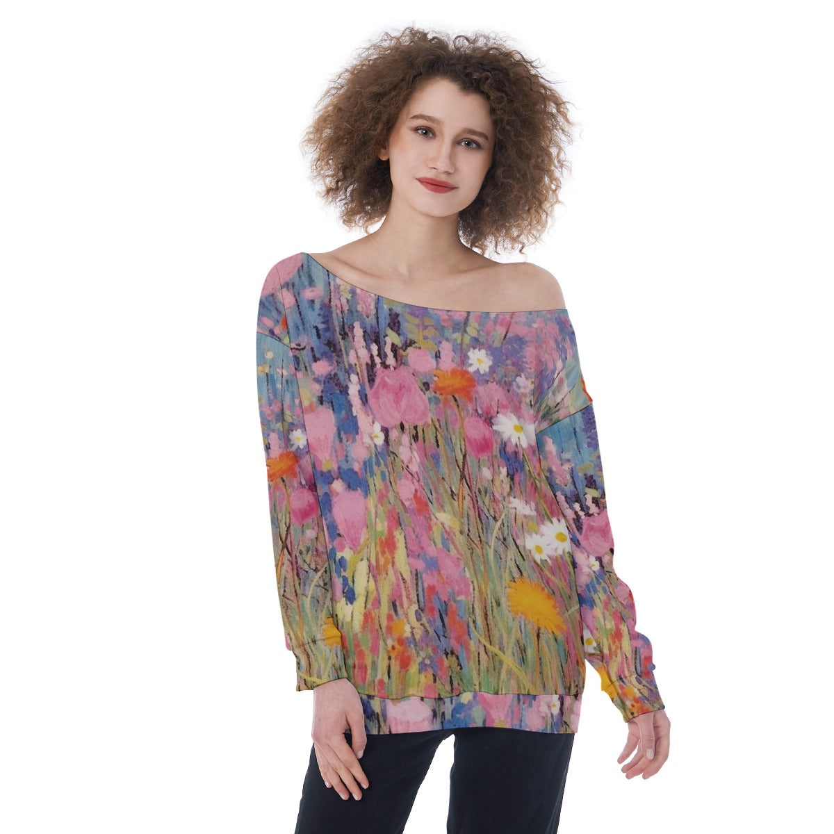All-Over Print Oversized Women's Off-Shoulder Sweatshirt