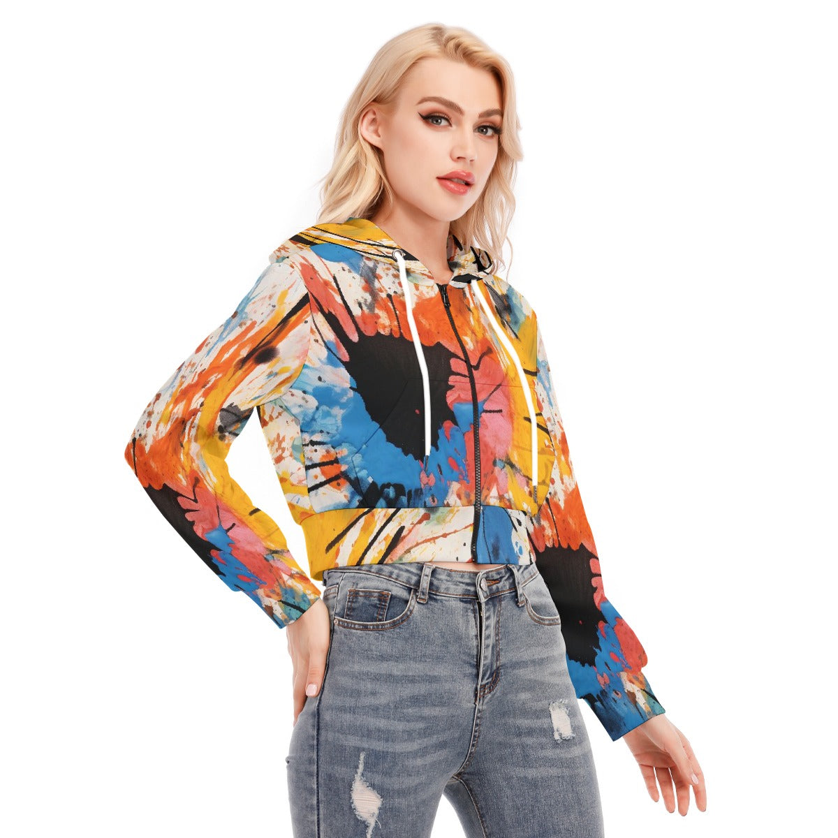 All-Over Print Women's Crop Top Hoodie With Zipper Closure