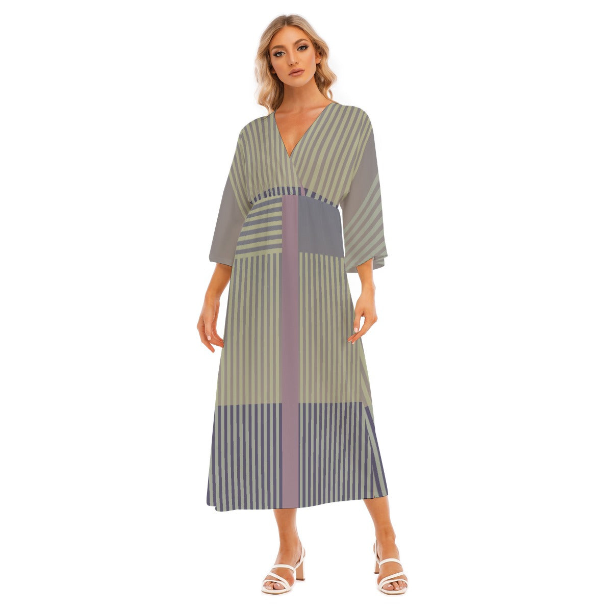 All-Over Print Women's Mid-Sleeve Long Dress
