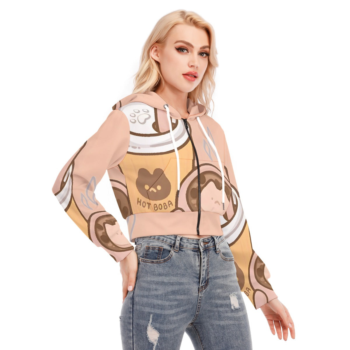 All-Over Print Women's Crop Top Hoodie With Zipper Closure