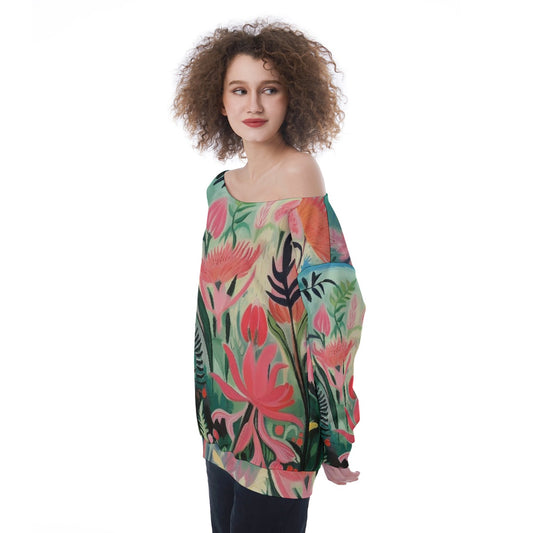 All-Over Print Oversized Women's Off-Shoulder Sweatshirt