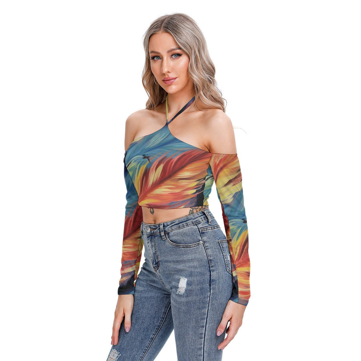 All-Over Print Women's Halter Lace-up Top