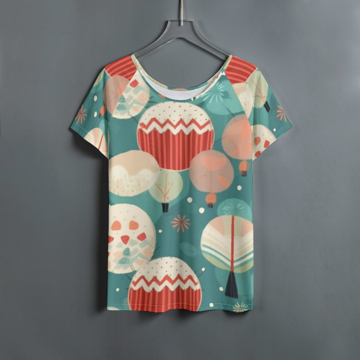 All-Over Print Women's Round Neck T-shirt With Raglan Sleeve
