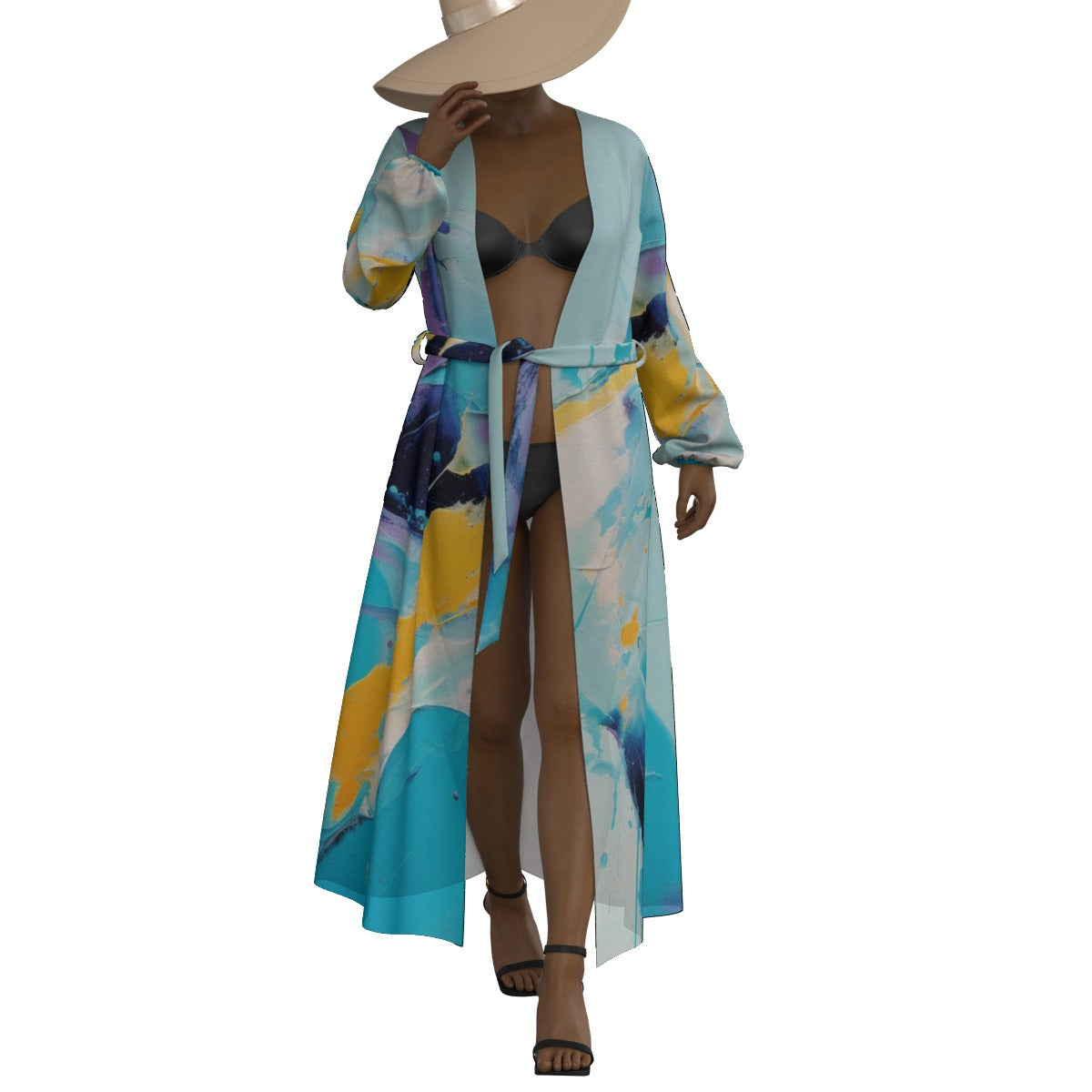 All-Over Print Women's Lace-up Chiffon Robe