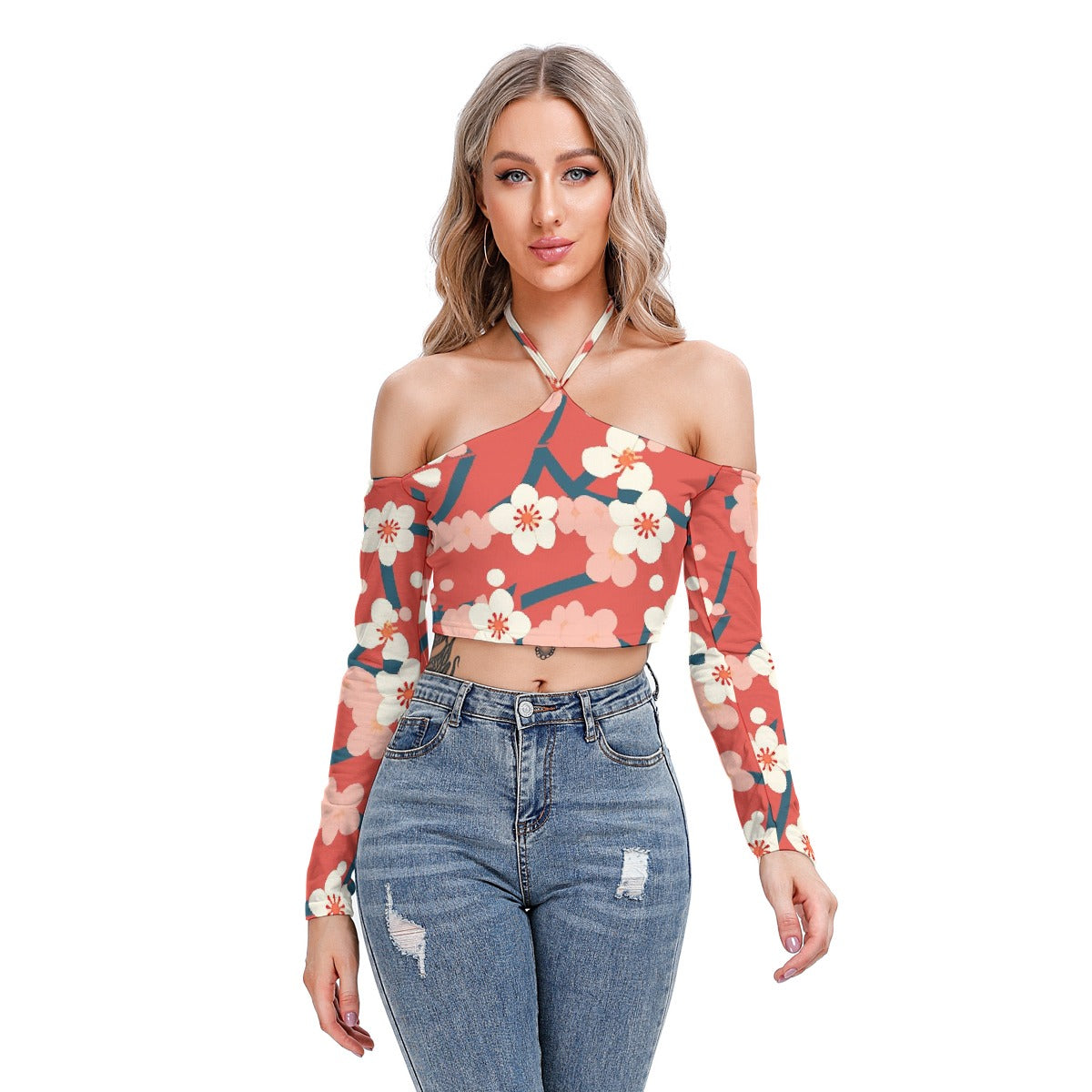 All-Over Print Women's Halter Lace-up Top