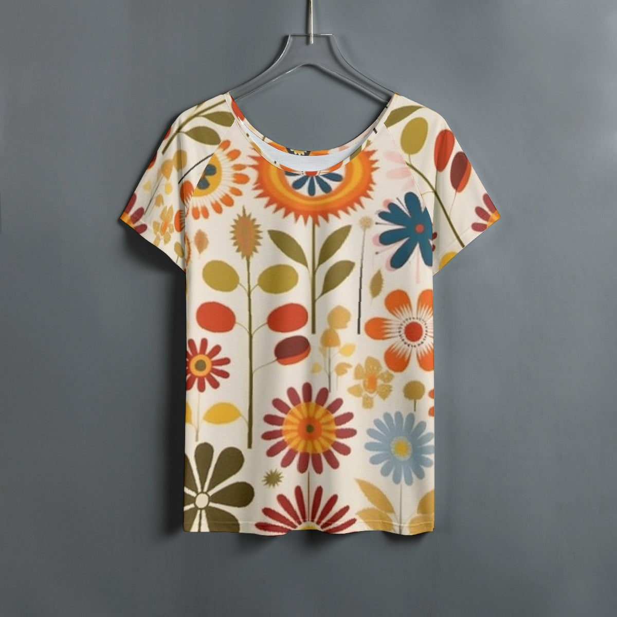 All-Over Print Women's Round Neck T-shirt With Raglan Sleeve