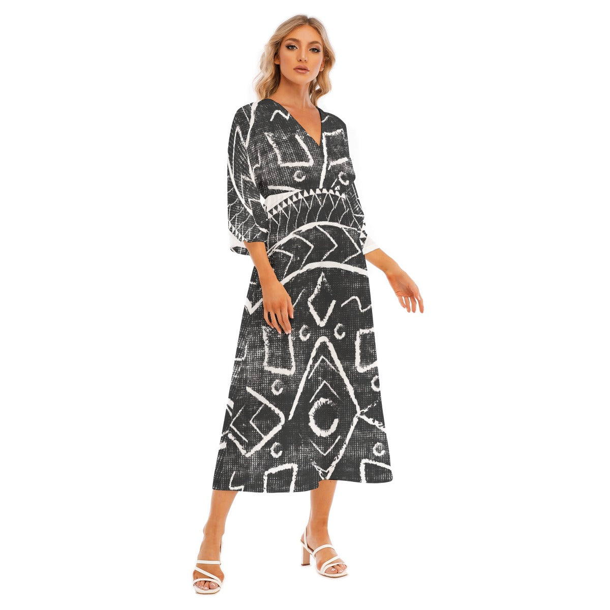 All-Over Print Women's Mid-Sleeve Long Dress