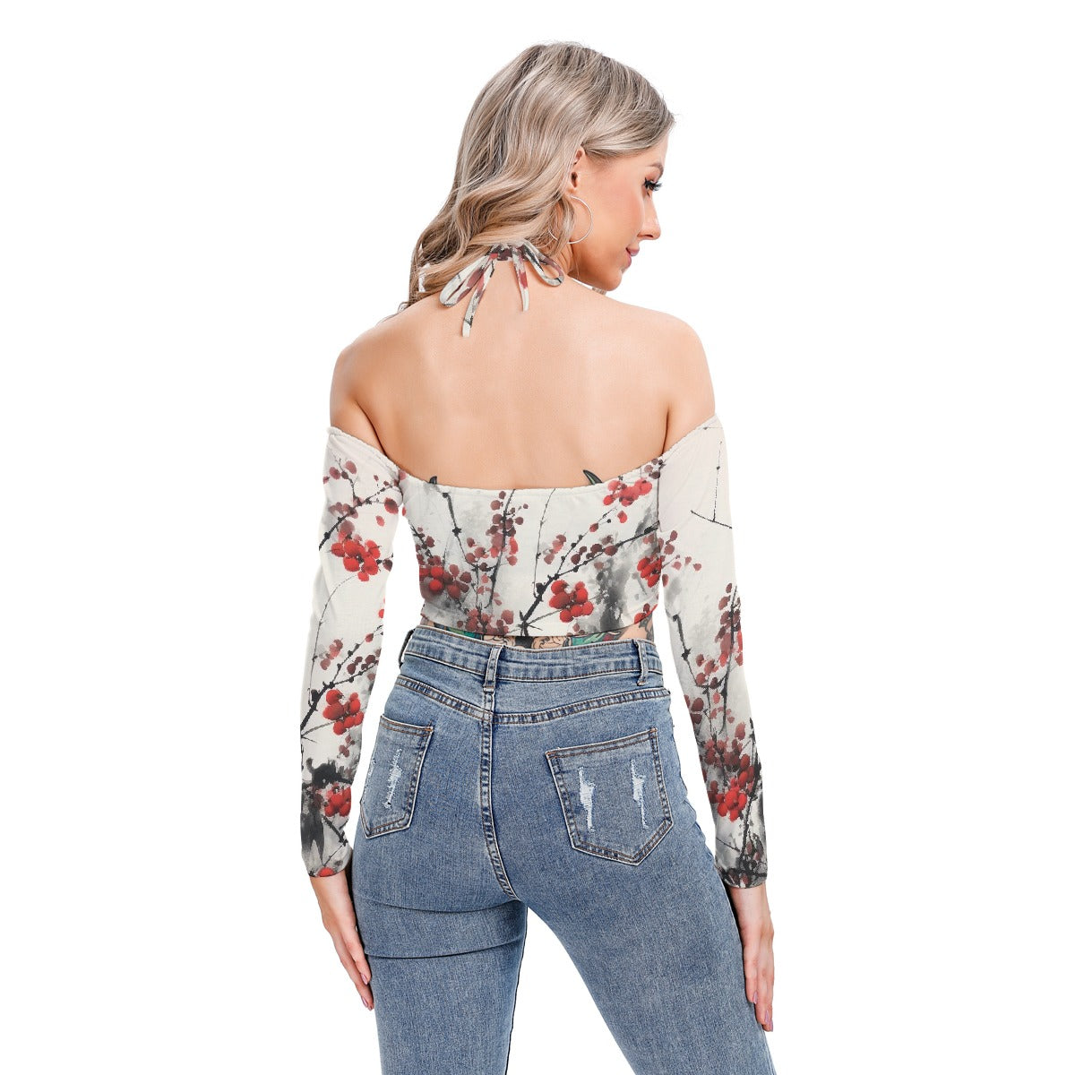 All-Over Print Women's Halter Lace-up Top