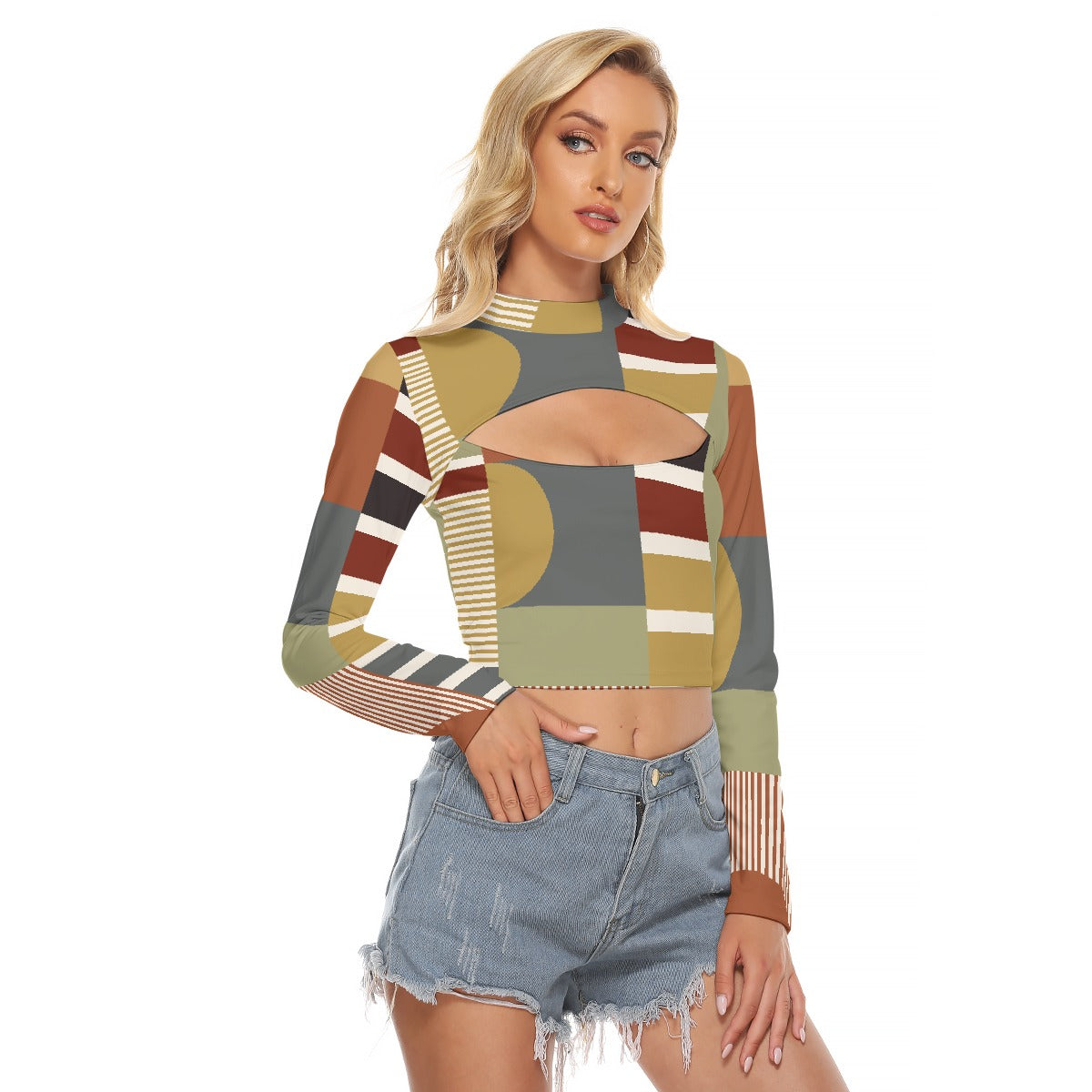 All-Over Print Women's Hollow Chest Keyhole Tight Crop Top