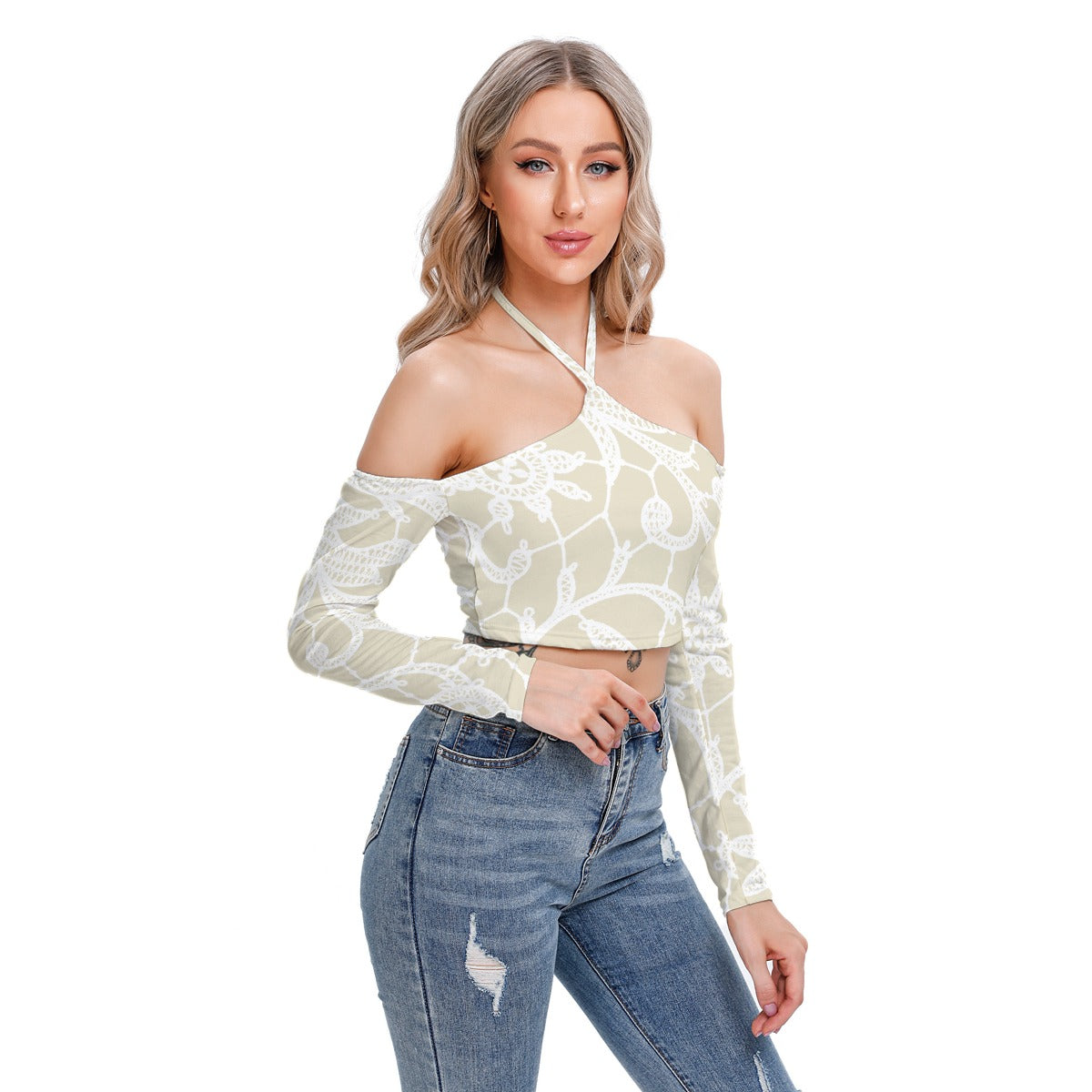 All-Over Print Women's Halter Lace-up Top
