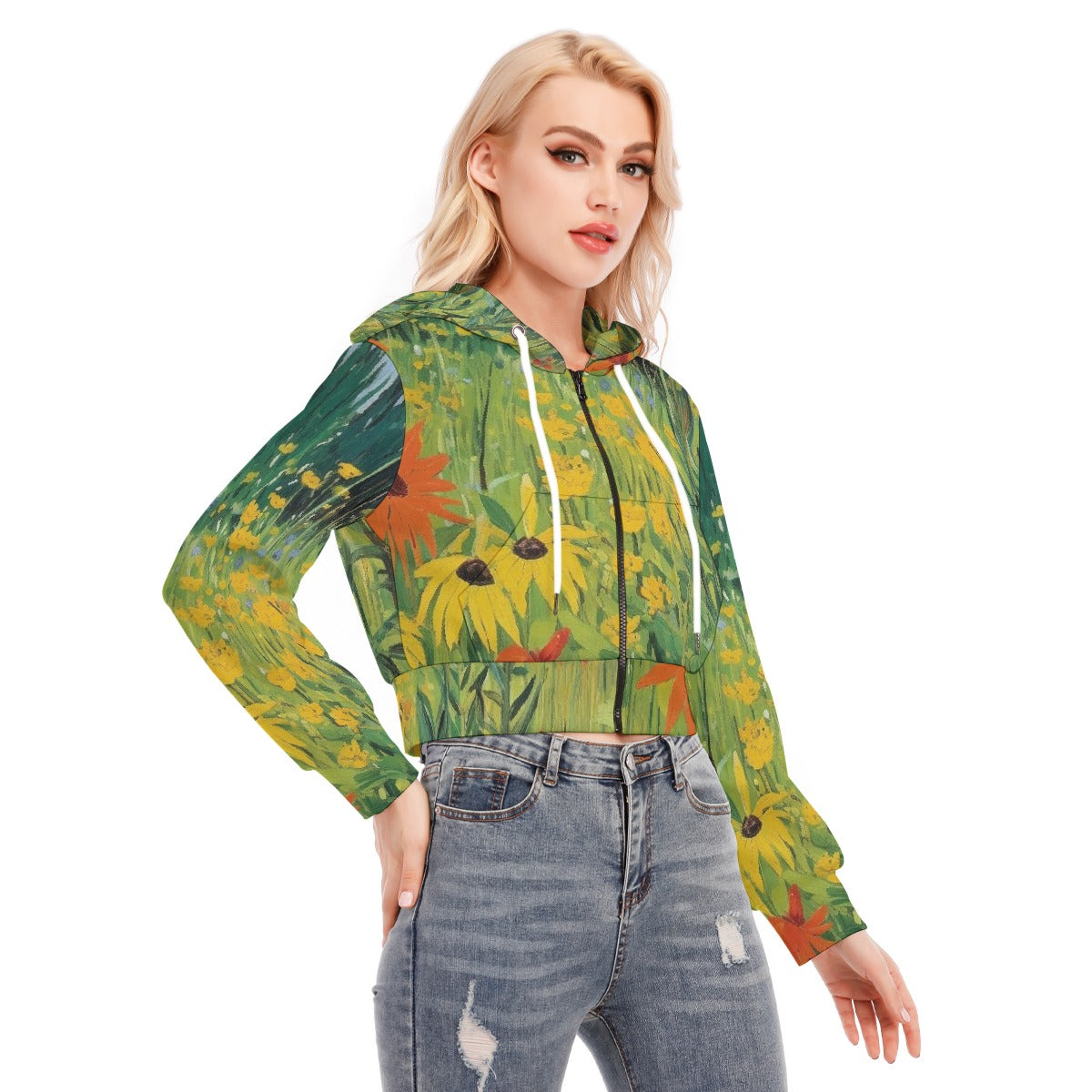 All-Over Print Women's Crop Top Hoodie With Zipper Closure